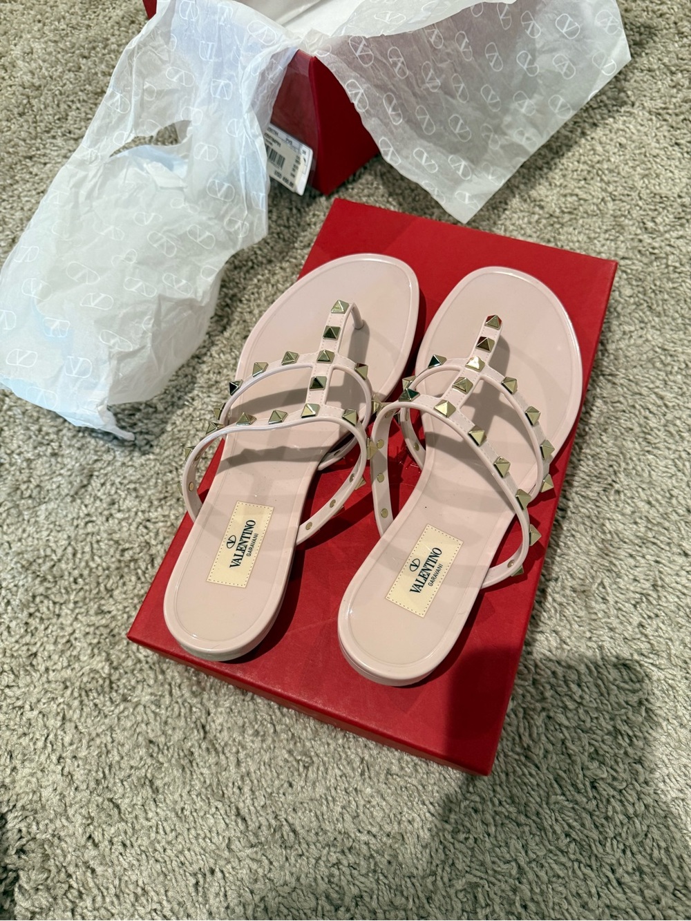 Valentino Garavani Pink Rockstud PCV Sandals